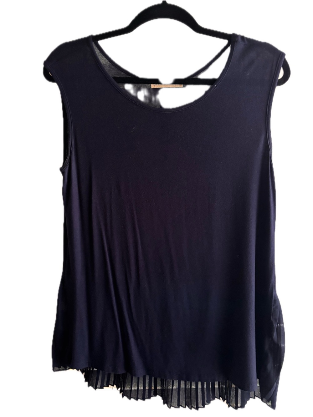 pebble and stone Navy Blue Sleeveless Tank with Pleated Hem
